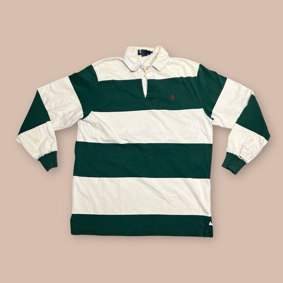 Polo Ralph Lauren Men's Striped Longsleeve Rugby Polo Shirt 90s Vintage, Large - Picture 1 of 7